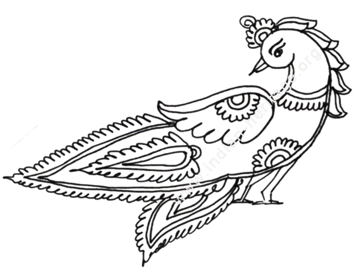 Peacock Drawn Kalamkari Style Folk Art Stock Vector (Royalty Free
